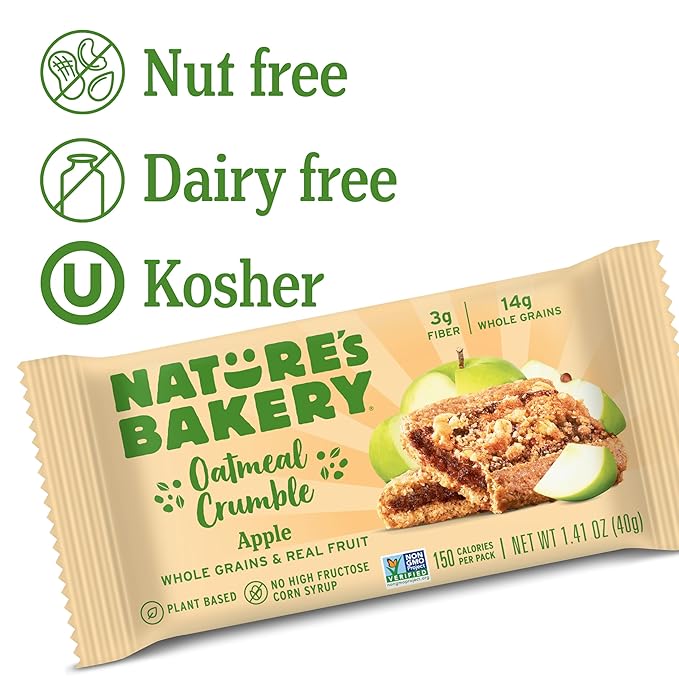 Nature's Bakery Nature’s Bakery Oatmeal Crumble Bars, Apple, Real Fruit, Vegan, Non-GMO, Breakfast bar, 7 boxes with 12 twin packs