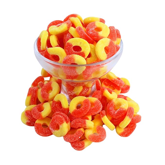 Gummy Peach Rings - Fresh, Soft, and Chewy Sugar Dusted Gourmet Peach Rings Candy Bulk (3 Pound)