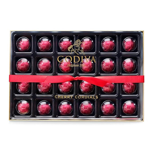 Godiva Dark Chocolate Covered Cherries Cordial Gift Box - Candy Assortment with Elegant Red Ribbon, Perfect for Valentine's Day Gift Baskets, 24 Pc