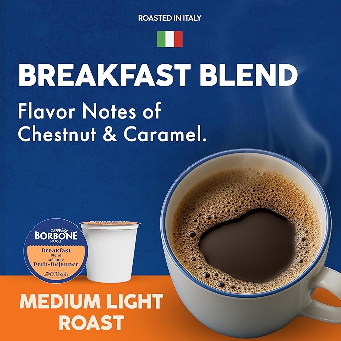 Caffè Borbone Breakfast Blend Coffee (40 Count) – Medium Light Roast, 100% Arabica, Roasted in Naples with Notes of Chestnut and Caramel – Single Serve Coffee Pods Compatible with K-Cup Brewers