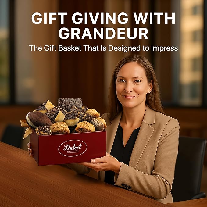 Dulcet Premium Gift Basket - Premium Assortment of Baked Goods - Valentines Gift Basket with Individually Wrapped Whoopie Pies, Brownies, Rugelah, and More - Personal Note Option Included.