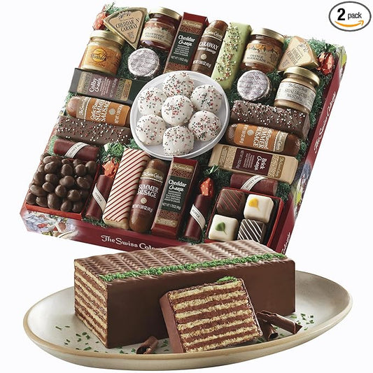 The Swiss Colony 27 Favorites and Dobosh Torte Christmas Gift Bundle - Assorted Cheeses, Candies, Chocolates, Summer Sausage Meats, and 13 Layer Chocolate Creme Torte