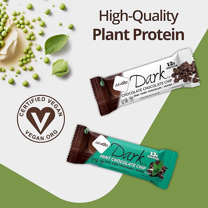 NuGo Dark Chocolate Coconut, 10g Protein Bar, Vegan, Gluten Free, Non-GMO, Kosher Pareve, 24 Count