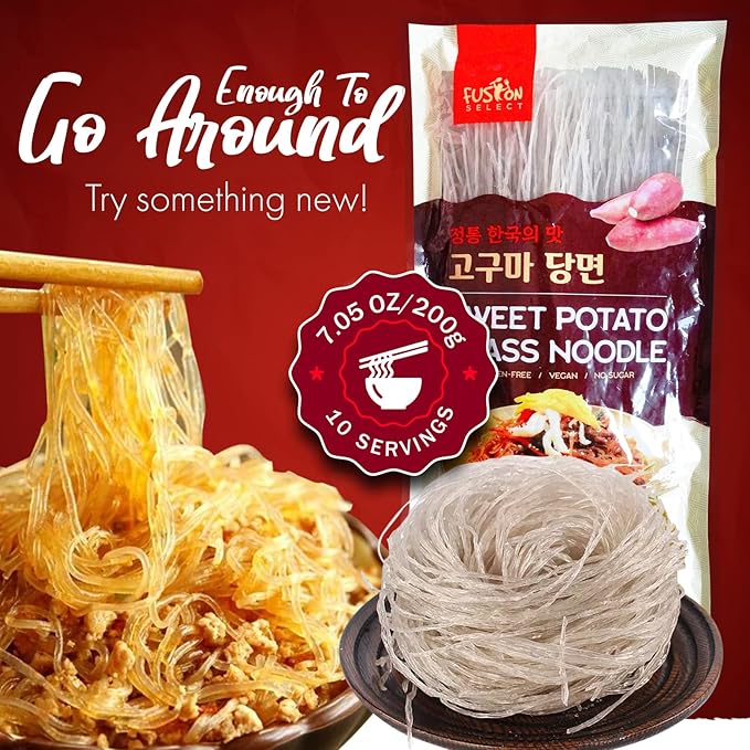 Fusion Select 2 Packs Sweet Potato Glass Noodles - Zero-Fat, Low-Calorie, No-Sodium Diet-Friendly, Gluten-Free, Vegan, Stir-Fry, Dumplings, Hot Pot - For Chinese, Korean Recipes - 7.05oz