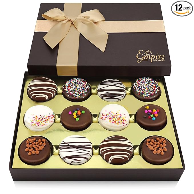 Gourmet Cookies Gift Basket - Delicious Chocolate Gift Basket Great for Birthday Treats for Women and Men - Fancy Chocolate Covered Cookies for Gifting, 12 Count