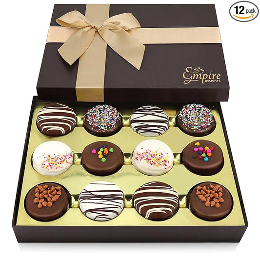 Gourmet Cookies Gift Basket - Delicious Chocolate Gift Basket Great for Birthday Treats for Women and Men - Fancy Chocolate Covered Cookies for Gifting, 12 Count
