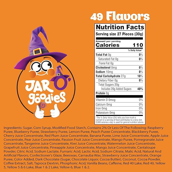 Jar O' Goodies - Valentines Day Sweet Treats, 49 Assorted Flavors Jelly Beans Gift Set, Original Chewy Candies (6 Ounce, 1 Pack) Party Favor - Gluten & Nut Free, Kosher Parve