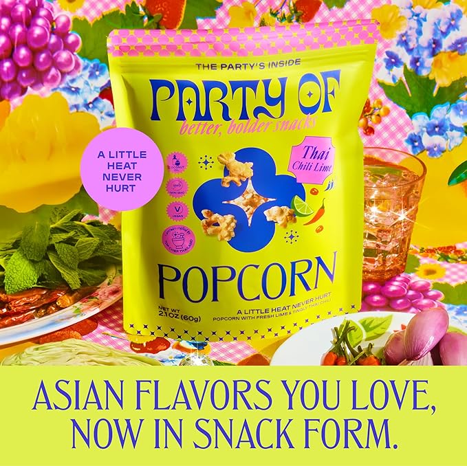 Party of Thai Chili Lime Popcorn Snack – Savory Citrus Heat with Spicy Kick – Gluten-Free, Veggie-Based, Healthy Snack – Individually Wrapped for Easy Snacking – Full Size Box of 4 – Chili Lime