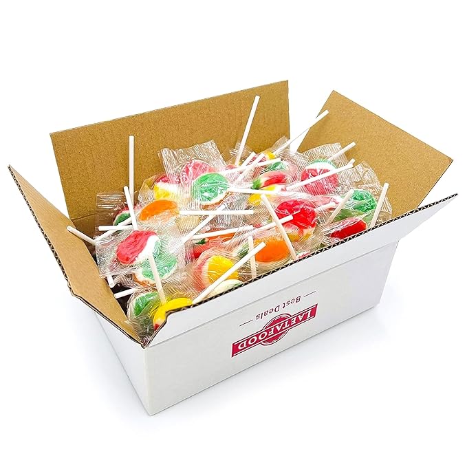 Fruit Lollipops | 2 Pound Box - Approx. 80 Count | Lollipops Individually Wrapped |Assorted Flavors Hard Candy | Hard Candy Individually Wrapped | Fruit Suckers for Celebrations & Party Favors