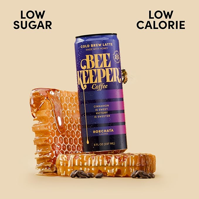 Beekeeper Horchata Latte Cold Brew Coffee Drinks with Oregon Honey | 12 Pack Refreshing Iced Coffee - Unsweetened & Strong Arabica Brew, 8 fl oz Ready-to-Drink Can - 180mg Natural Caffeine