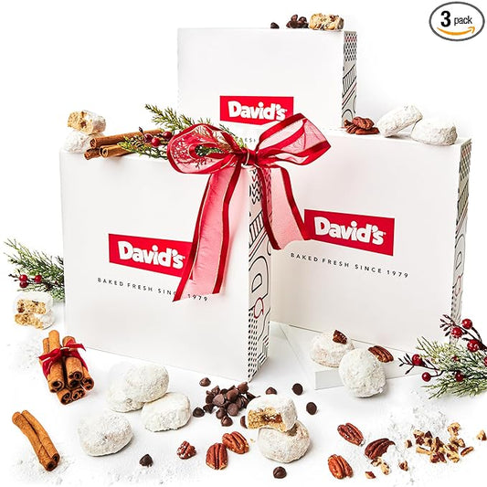 David’s Cookies Christmas Cookie Meltaways Variety Pack – Cinnamon, Chocolate Chip Pecan & Butter Pecan – 3 Gift Boxes (3 lbs Total) – Holiday Cookies Gift Set – Gourmet Christmas Dessert Assortment