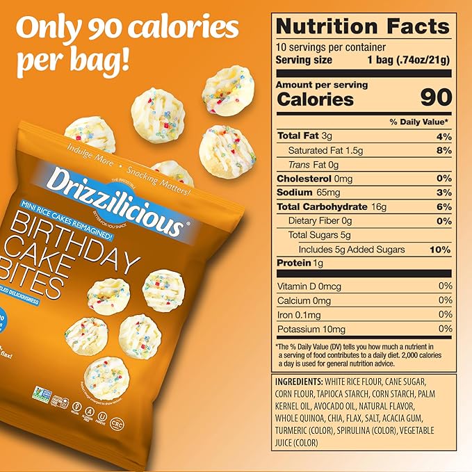 Drizzilicious Mini Rice Cakes Variety Pack- Rice Crisps, Healthy Snack for Adults and Kids, Flavored Rice Cakes, Vegan, Gluten Free Snack, Allergen Free, Only 90 Calories Per Bag- 0.74 oz (Pack of 12)