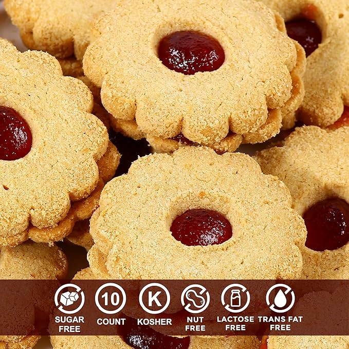 Sugar Free Cookies for Diabetics [10 Count] Strawberry Filled Linzer Cookies | Low Carb Snacks for Adults | Kosher, Dairy Free, Nut Free | Stern’s Bakery