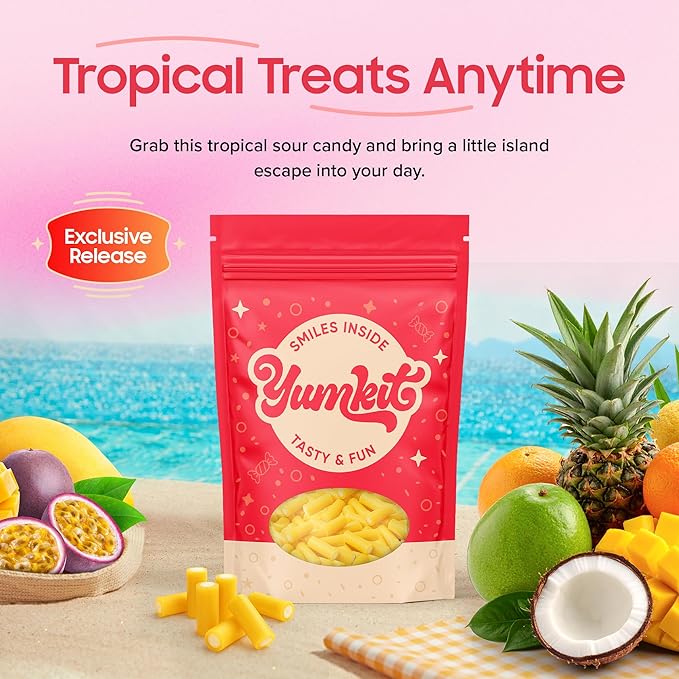Tropical Cream Soft & Chewy Stix | Licorice Candy Assortment 2 lbs | Tropical Fruit Flavor | Big Bag of Australian Licorice Bulk | No Palm Oil, Plant Based | Treats for Goodie Bags & Party Favors | Yumkit