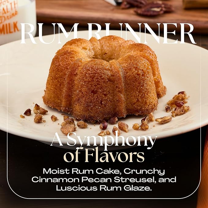 The Great Spirits Baking Company's Rum Runner Cinnamon Pecan Streusel Rum Cake, Mini Bundt Cake (4 oz), Comforting Dessert for Any Time of the Day
