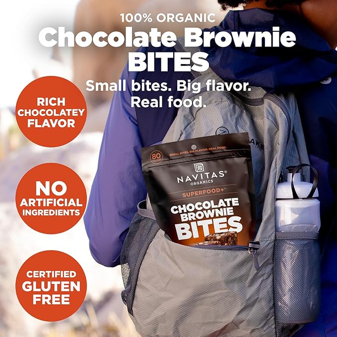 Navitas Organics Chocolate Brownie Superfood+ BITES – Power Snacks – All Natural Plant Based – Clean Energy & Nutrition – USDA Organic, Non GMO, Gluten Free, Kosher, Vegan (8oz. Bag 11 Servings)
