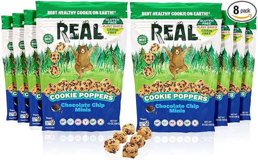 REAL Chocolate Chip Mini Cookie Poppers – Bite-sized Gluten Free Semi Soft Baked Cookies – Dairy Free, Vegan, Kosher, Paleo – Delicious Mini Chocolate Chip Cookies (4.5 oz, 8 Pack)
