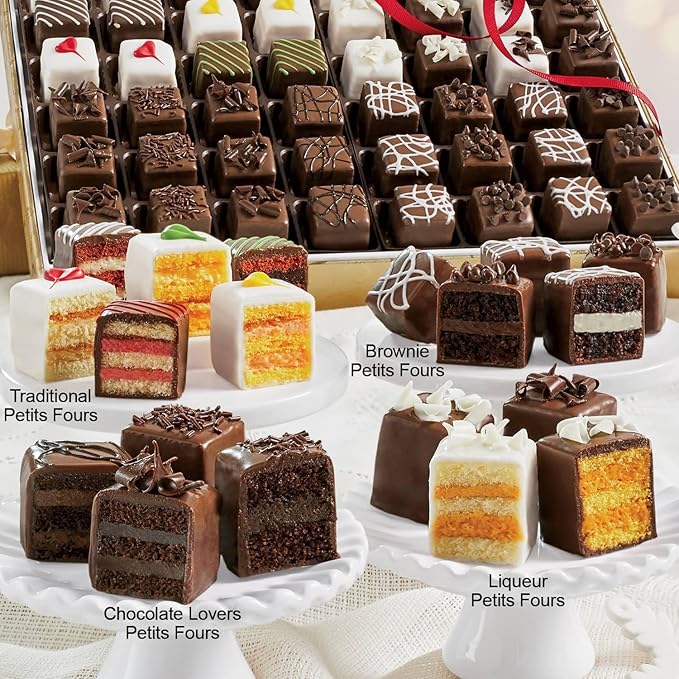 The Swiss Colony Petits Fours Variety Assorted Traditional, Brownie, Chocolate Lover's & Liqueur Mini Layer Cakes Gourmet Dessert Gift – Cake Assortment, Petits Fours Cakes, Celebrate