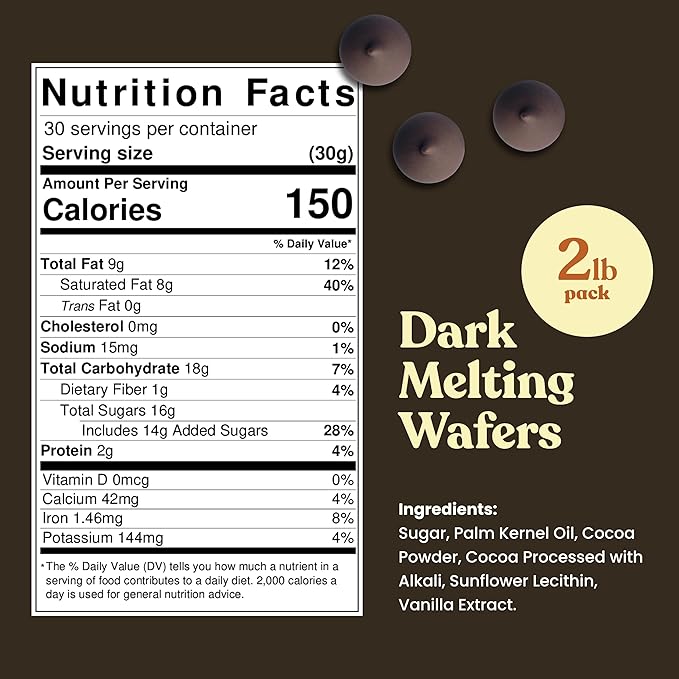 Cambie Dark Chocolate Wafers, Melting Chocolate Candy Melts - 2 Pounds Baking Dark Chocolate For Dipping Chocolate Melts, Enrobing & Molding
