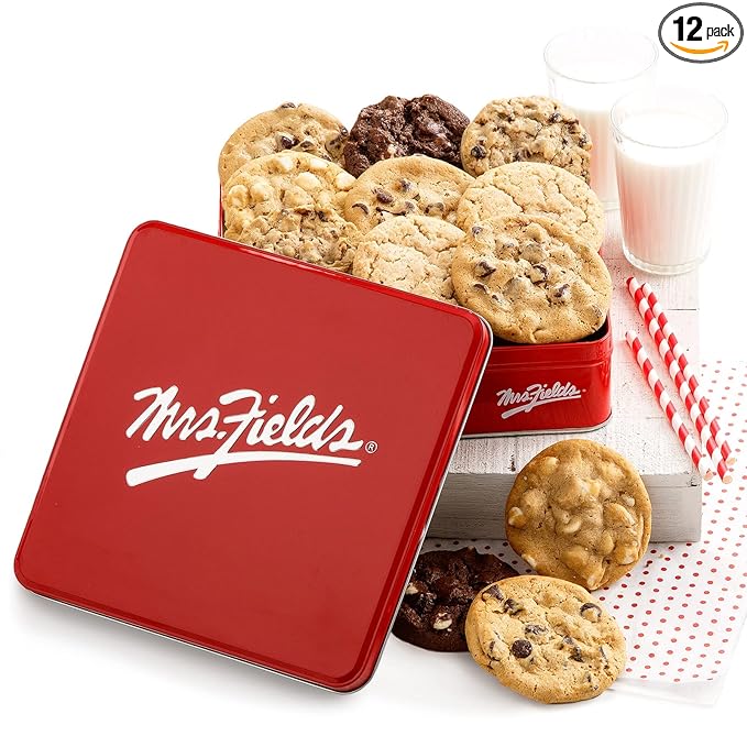 Mrs. Fields Dozen Original Cookie Signature Tin - Assorted with 12 Original Cookies in our 5 Classic Cookie Flavors