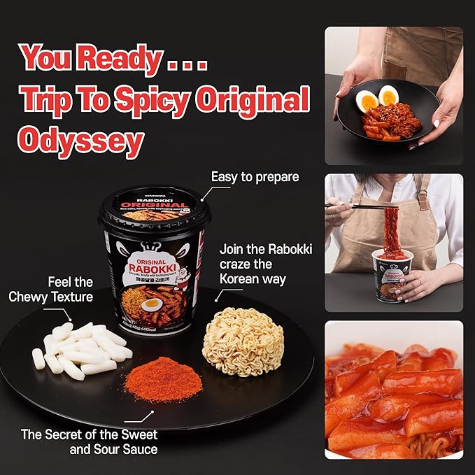 KINIKORA Premium Instant Rabokki Cup - Swicy Flavor, 15-Pack Box – Korean Ramen & Rice Cake (Tteokbokki), Quick & Easy Street Food, Ready in Minutes