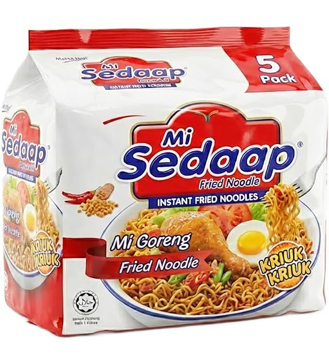 Mi Sedaap Mi Goreng Instant Stir Fry Noodles (Pack of 5) Original Flavor Asian Noodles – Halal Certified
