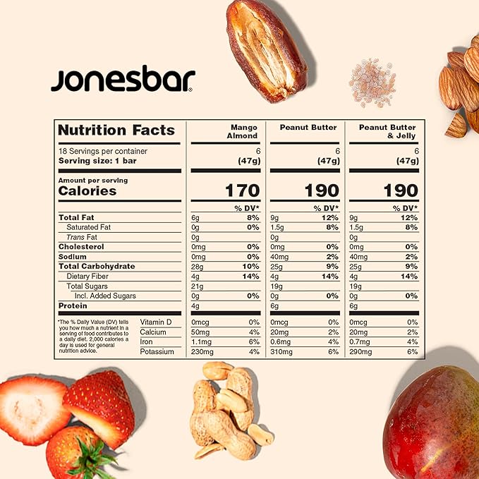 JONESBAR Organic Plant Based Protein Bars | 18 Count Variety Pack | Fruit & Nut Bar, Kosher, Gluten Free, Breakfast Bars, School Snacks, Vegan Snack & Healthy Snacks for Adults and Kids (Pack of 18)