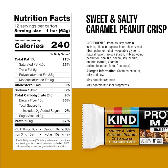 KIND Protein MAX Variety Pack, 4 Flavors, High Protein Keto Snack Bars, 20g Protein, Low Sugar (0g Added), Gluten Free, 12 Bars