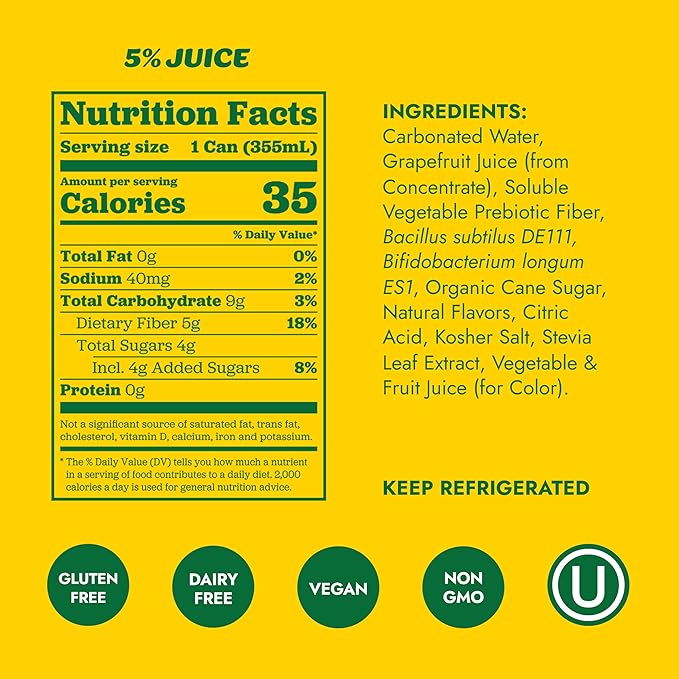 Slice Healthy Soda, Orange & Grapefruit Variety Pack, Prebiotic & Probiotic Soda Pop, 5g Fiber, 35-40 calories, 12 fl oz 24 Pack (12 of each flavor)