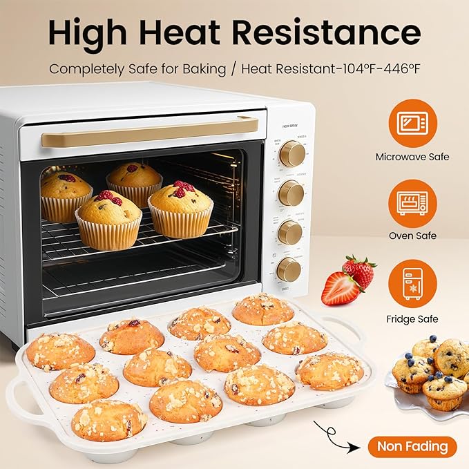 Fimary Silicone Muffin Pans for Baking with Metal Reinforced Frame 2 Pack with 6 Pack cupcake boxes（6 count）, Nonstick Silicone Cupcake Pan for Baking Homemade Muffins, Dishwasher Safe BPA Free
