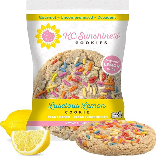 KC Sunshine’s Gluten Free Lemon Cookies (Pack of 6) – Nutritious and Healthy Cookies, Plant Based, Nut Free, Dairy Free, and Vegan | Individually Wrapped, Perfect for Office Snacks and School Snacks
