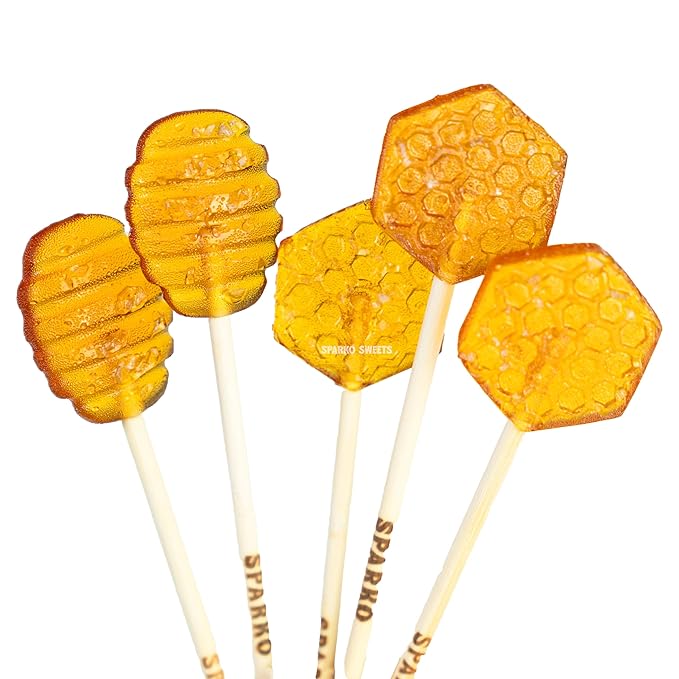 Sparko Sweets Sea Salt Honeycomb Lollipops, Made in USA, No Artificial Ingredients, No Corn Syrup, 40 Pieces, 1.3-inch Diameter, 1.5 lbs, Gold – Ideal for Tea Stirrers, Sore Throat Remedy, and Gifts