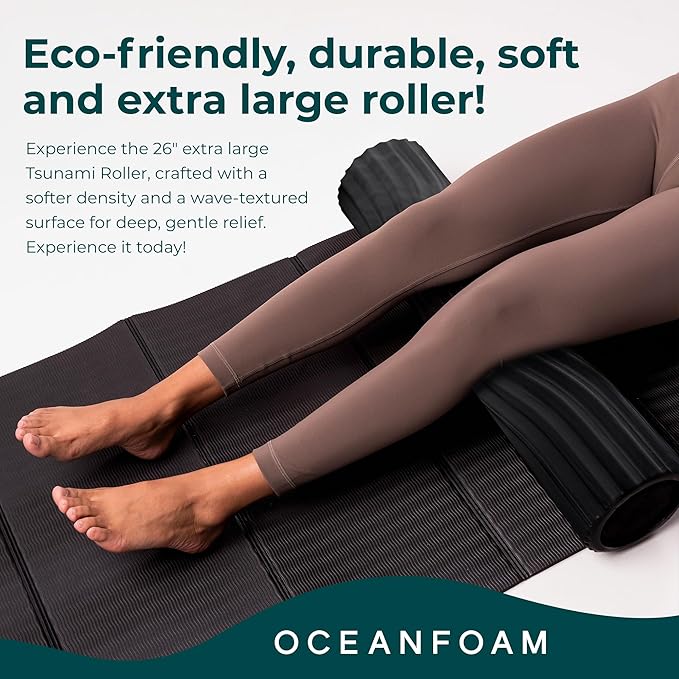 Oceanfoam Tsunami Roller (Black & Charcoal Marbled) - Extra-Large, 26" x 5.9" - Soft, Textured Foam Roller for Physical Therapy, Back Pain, Exercise & Stretching - Yoga, Athletics, & Wellness