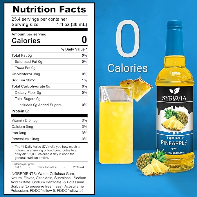 Syruvia Sugar-Free Pineapple Syrup, Flavored Syrup for Drinks, Cocktails, Lemonades, Iced Teas, and Desserts – 25.4 fl oz (Pack of 2)