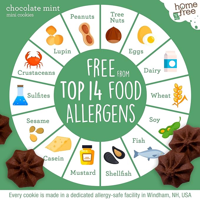 Homefree Chocolate Mint Mini Cookies, Gluten Free, Nut Free, Vegan, School Safe and Allergy Friendly Snack, 5 oz. Box (Pack of 6)