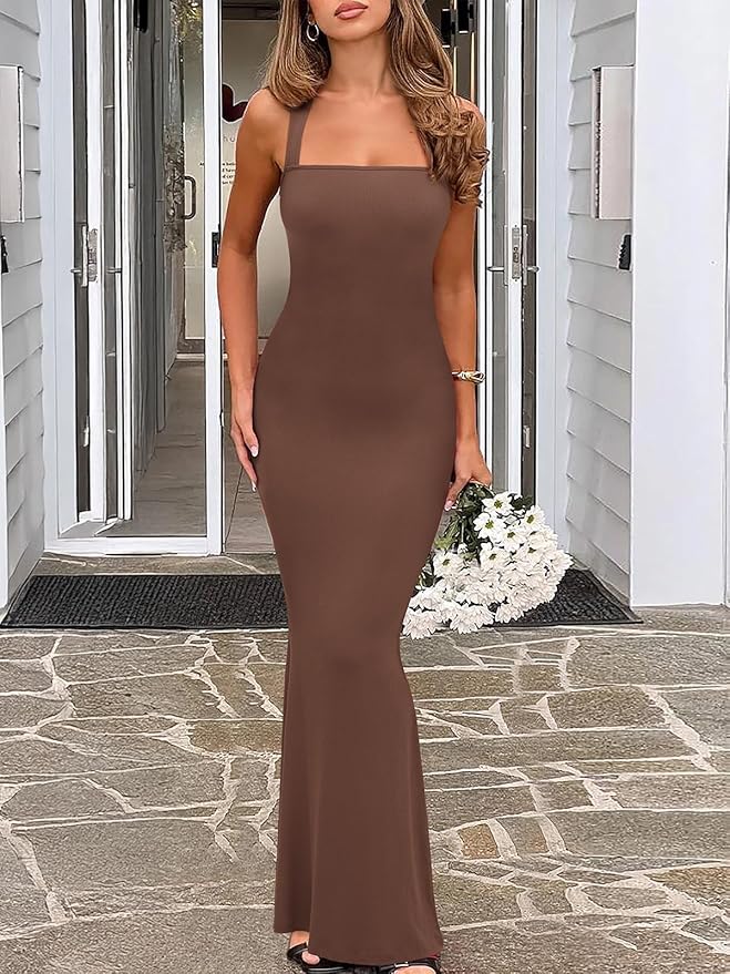 REORIA Sexy Square Neck Sleeveless Elegant Ribbded Long Maxi Dress Wedding Guest Dresses for Women 2026 Summer
