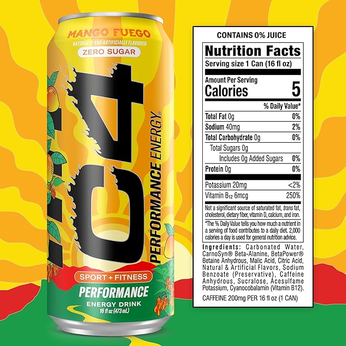 Cellucor C4 Performance Energy Drink - Mango Fuego, 16 Fl Oz Can