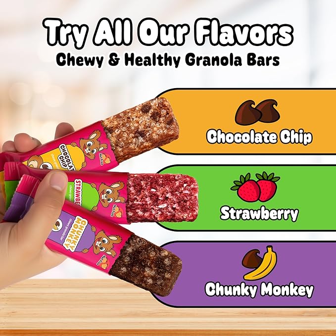 Snakkidz Organic Chewy Granola Bars for Kids, Allergen-Free, Nut-Free, Gluten-Free, Low Sugar Snack Bars Made with Avocado Oil, Individually Wrapped, School Lunch Snacks, Bulk Pack of 45, Chocolate Chip