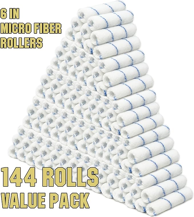 Allgala 6" Mini 3/8" Nap Shedless Microfiber Paint Roller Cover for Door Trim Furniture Cabinets - 144 Pack