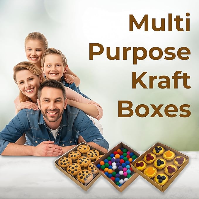 Diakarma Gift Boxes with Clear Cover, Bakery Treat Boxes for Small Cakes, Cookies, Desserts, Donuts, Pastries, Gifts, and Party Favors – Durable & Elegant (24 Pieces Brown Kraft, 6"x6"x1.2")