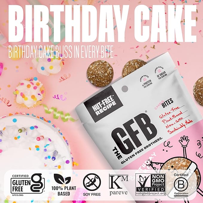 The GFB Birthday Cake Cookie Protein Bites - Allergen Friendly & Nut Free - Gluten Free, Plant Based, Non GMO, Sustainably Made – Ridiculously Tasty, Healthy, Protein Energy Balls, 4 oz (4 Count)