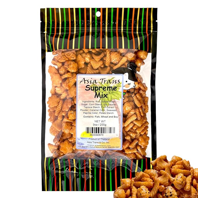 Traditional Supreme Mix Arare Rice Crackers, Mochi Crunch Snack Mix, Sweet, Salty & Umami Flavor, Crunchy Snack, 9 Ounce