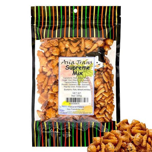 Traditional Supreme Mix Arare Rice Crackers, Mochi Crunch Snack Mix, Sweet, Salty & Umami Flavor, Crunchy Snack, 9 Ounce