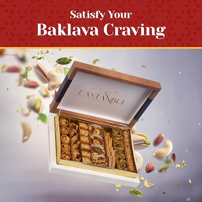 Eastanbul Baklava, 1.1lb, Baklava Pastry, Pistachio Gift Box, Middle Eastern Sweets, Turkish Desserts, Pistachio & Cashew Rich Pastry, Dulces Arabes, Arabic Sweets, Turkish Gifts