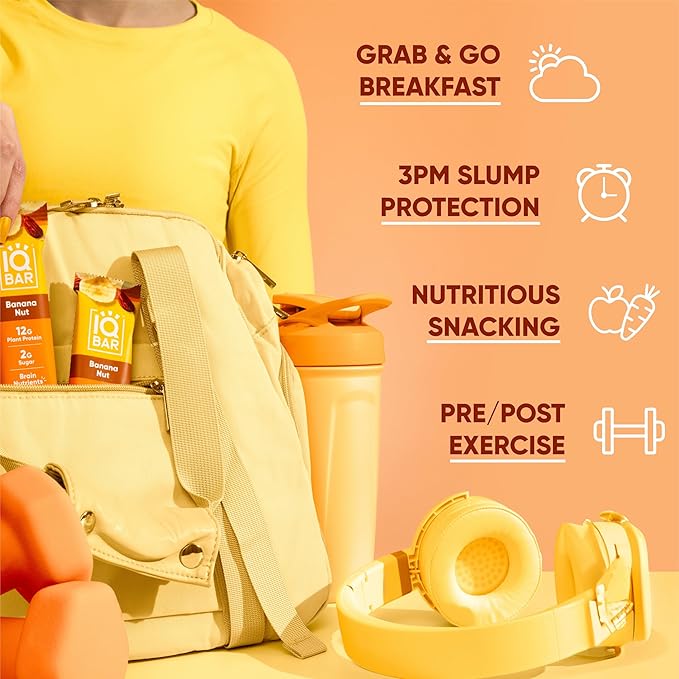 IQBAR Brain and Body Plant Protein Bars - Banana Nut - 24-Count - Keto, Vegan, Low Carb, High Fiber, Gluten Free, Dairy Free, Low Sugar Snack with Nutrients for Focus, Energy, Meal Replacement