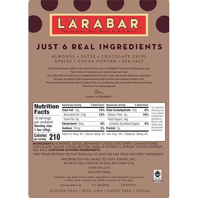 Larabar Almond Butter Chocolate Chip, Gluten Free Vegan Bars, 16 ct