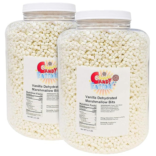 Sarah's Candy Factory Vanilla Mini Dehydrated Marshmallows in Jar - Mini Marshmallow Bits for Hot Cocoa (2.5 Lbs) 2 PACK