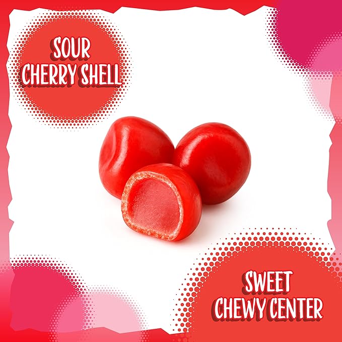Cherry Sours Individual Pouches | 36 Count | Sour Cherry Balls in Mini Triangle Packs for Valentine Candy Bowls | Old Fashioned Chewy Candy for Office, Classrooms & Party Favors