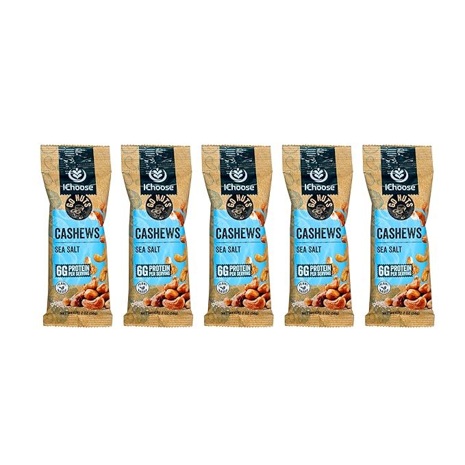 IChoose Go Nuts – Premium Cashews, High Protein Plant-Based Snack, 2 oz per Pack (5 Packs, Seasalt)