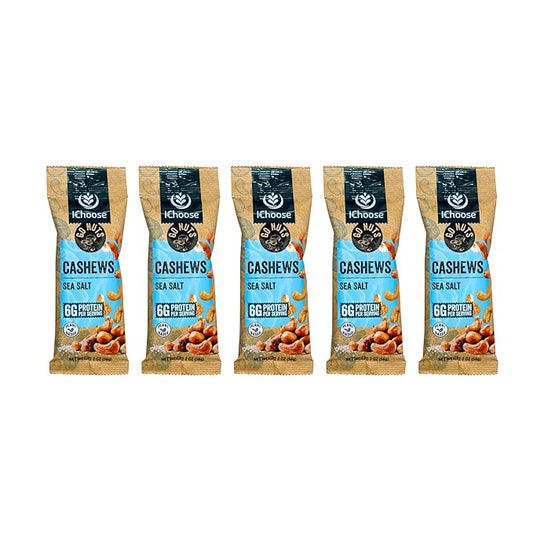 IChoose Go Nuts – Premium Cashews, High Protein Plant-Based Snack, 2 oz per Pack (5 Packs, Seasalt)